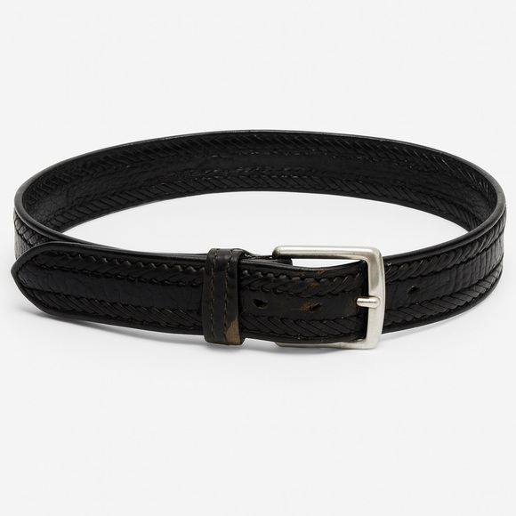 Vintage Western Rustic Tooled Leather Belt Black Silver Buckle Braided Sz 34 - Picture 2 of 16